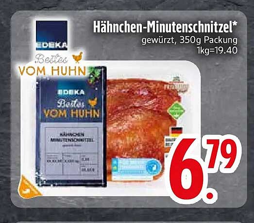 Hähnchen-Minutenschnitzel* gewürzt, 350g Packung 1kg=19.40