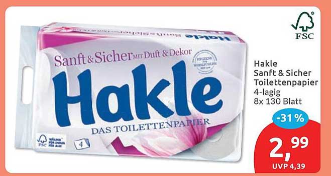 Hakle Sanft & Sicher Toilettenpapier 4-lagig 8x 130 Blatt