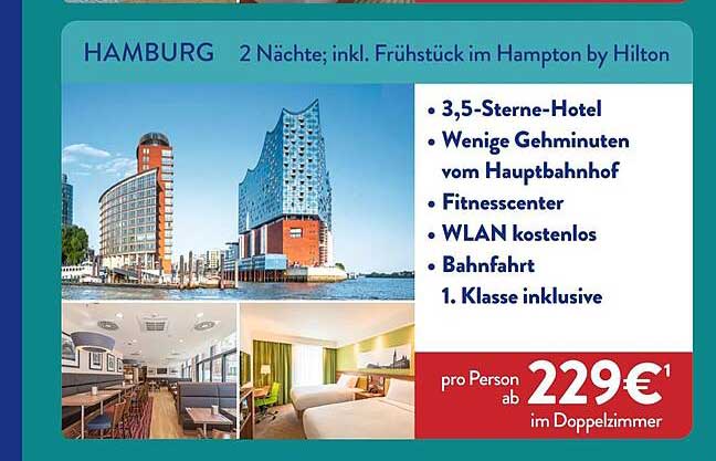 HAMBURG 2 Nächte; inkl. Frühstück im Hampton by Hilton