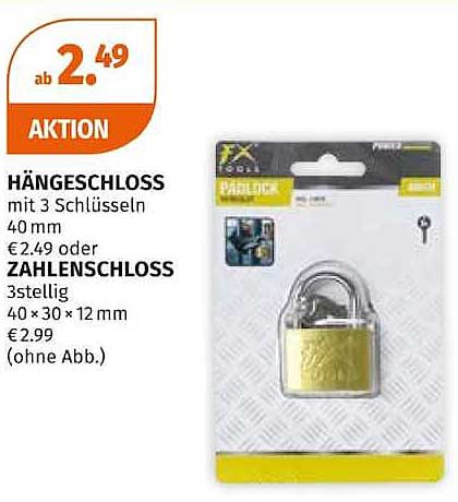 HÄNGESCHLOSS mit 3 Schlüsseln 40 mm