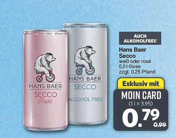 Hans Baer Secco weiß oder rosé 0,2-Dose zzgl. 0.25 Pfand
