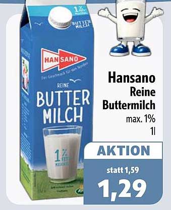 Hansano Reine Buttermilch max. 1% 1l