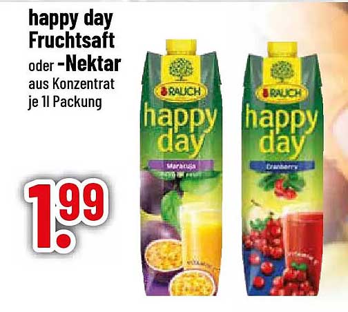 happy day Fruchtsaft oder -Nektar aus Konzentrat je 1 l Packung