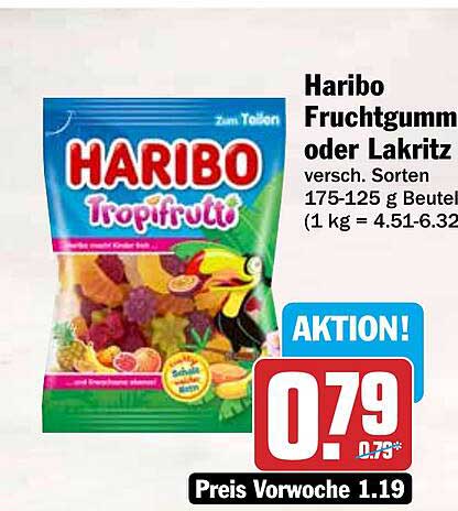 Haribo Fruchtgummi oder Lakritz versch. Sorten 175-125 g Beutel (1 kg = 4.51-6.32)
