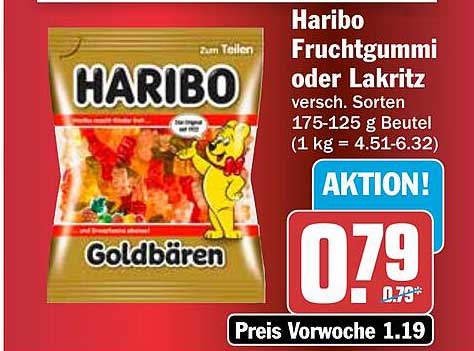 Haribo Fruchtgummi oder Lakritz versch. Sorten 175-125 g Beutel (1 kg = 4.51-6.32)