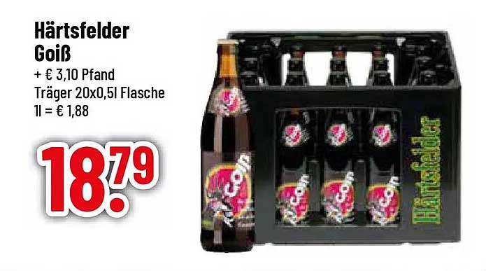 Härtsfelder Goiß + € 3,10 Pfand Träger 20x0,5l Flasche 1l = € 1,88