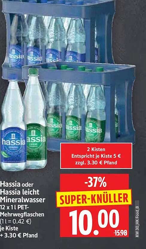 Hassia oder Hassia leicht Mineralwasser 12 x 1 l PET-Mehrwegflaschen