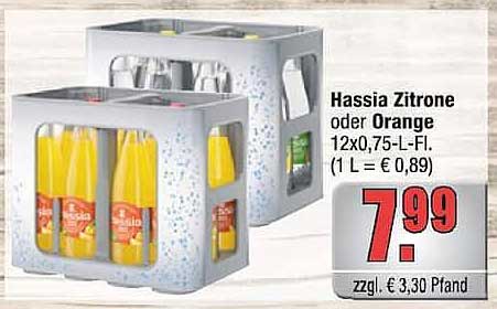 Hassia Zitrone oder Orange 12x0,75-L-Fl. (1 L = € 0,89)