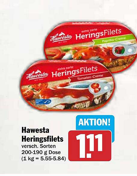 Hawesta Heringsfilets versch. Sorten 200-190 g Dose (1 kg = 5.55-5.84)