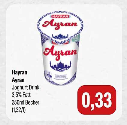 Hayran Ayran Joghurt Drink 3,5% Fett 250ml Becher (1,32/l)