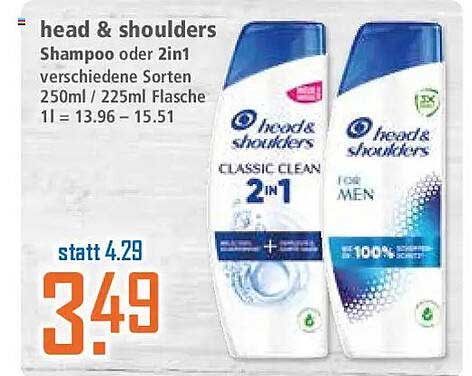 head & shoulders Shampoo oder 2in1 verschiedene Sorten 250ml / 225ml Flasche 1l = 13.96 - 15.51