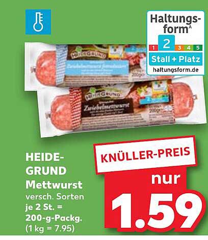HEIDE-GRUND Mettwurst versch. Sorten je 2 St. = 200-g-Packg. (1 kg = 7.95)