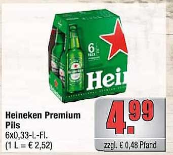 Heineken Premium Pils 6x0,33-L-Fl. (1 L = € 2,52)
