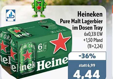 Heineken Pure Malt Lagerbier im Dosen Tray