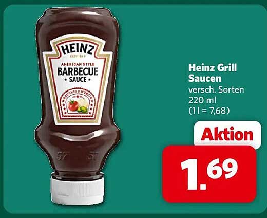Heinz Grill Saucen versch. Sorten 220 ml (1 l = 7,68)