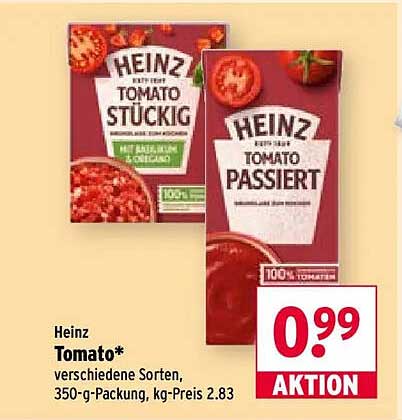 Heinz Tomato* verschiedene Sorten, 350-g-Packung, kg-Preis 2.83