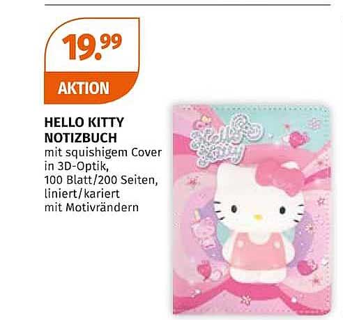HELLO KITTY NOTIZBUCH mit squisigem Cover in 3D-Optik, 100 Blatt/200 Seiten, liniert/kariert mit Motivrändern