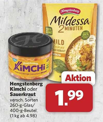 Hengstenberg Kimchi oder Sauerkraut versch. Sorten 260-g-Glas/400-g-Beutel (1 kg ab 4.98)