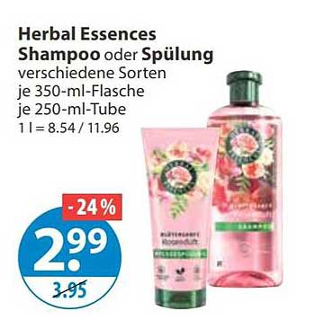Herbal Essences Shampoo oder Spülung verschiedene Sorten je 350-ml-Flasche je 250-ml-Tube 1 l = 8.54 / 11.96