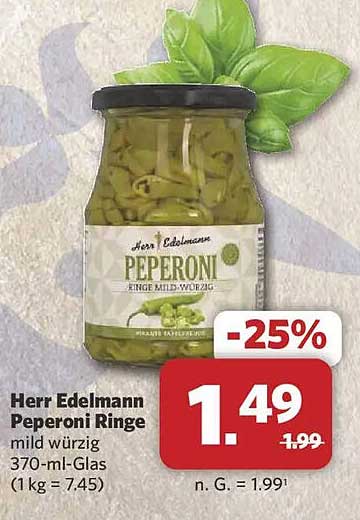 Herr Edelmann Peperoni Ringe mild würzig 370-ml-Glas (1 kg = 7.45)