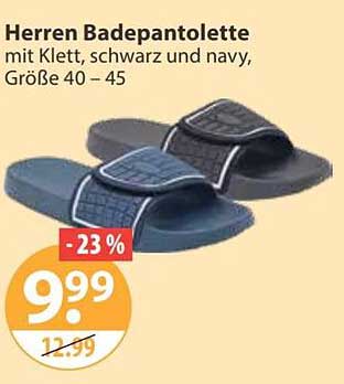 Herren Badesandalette mit Klett, schwarz und navy, Größe 40 – 45