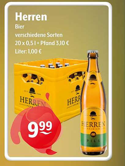 Herren Bier verschiedene Sorten 20 x 0,5 l + Pfand 3,10 € Liter: 1,00 €