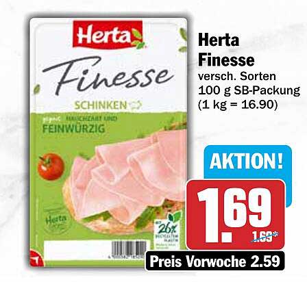 Herta Finesse versch. Sorten 100 g SB-Packung (1 kg = 16.90)
