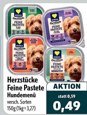 Herzstücke Feine Pastete Hundemenü versch. Sorten 150g (1kg=3,27)