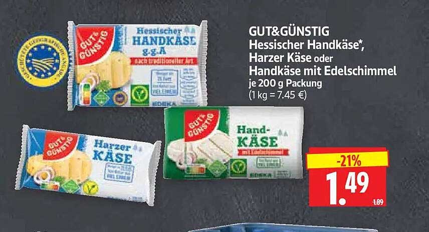 Hessischer Handkäse*, Harzer Käse oder Handkäse mit Edelschimmel