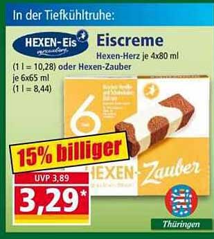 Hexen-Eis Eiscreme Hexen-Herz je 4x80 ml (1 l = 10,28) oder Hexen-Zauber je 6x65 ml (1 l = 8,44)