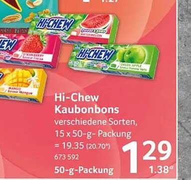 Hi-Chew Kaubonbons verschiedene Sorten, 15 x 50-g-Packung = 19.35 (20.70*) 673 592 50-g-Packung