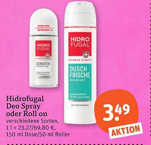 Hidrofugal Deo Spray oder Roll on verschiedene Sorten, 1 l = 23,27/69,80 €, 150 ml Dose/50 ml Roller