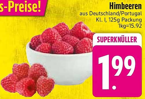 Himbeeren aus Deutschland/Portugal Kl. I, 125g Packung 1kg=15,92