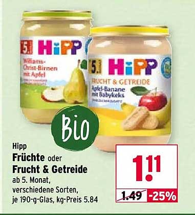 Hipp Früchte oder Frucht & Getreide