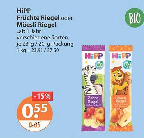 HiPP Früchte Riegel oder Müsli Riegel