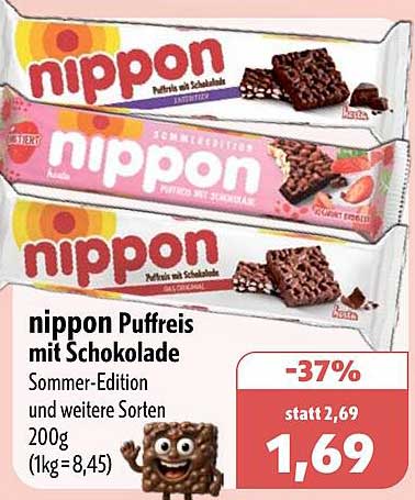hippon Puffreis mit Schokolade Sommer-Edition und weitere Sorten 200g (1kg=8,45)