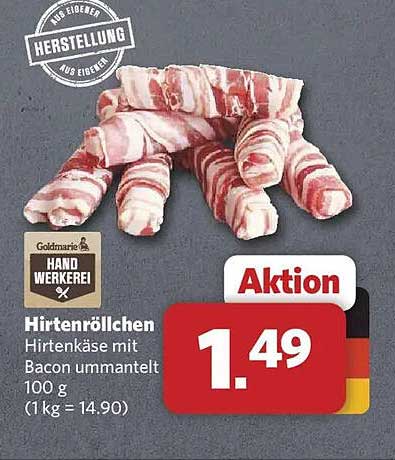Hirtenröllchen Hirtenkäse mit Bacon ummantelt 100 g (1 kg = 14.90)