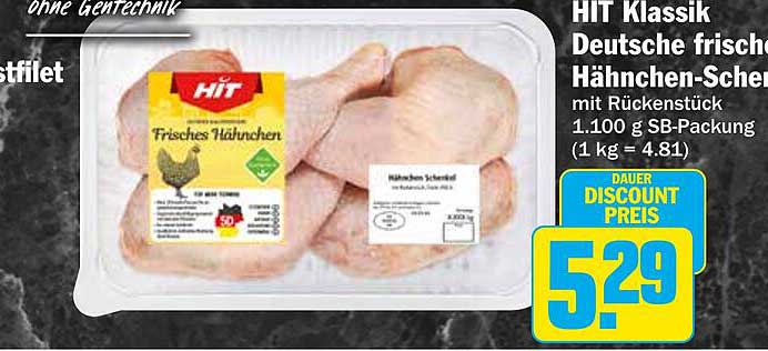 HIT Klassik Deutsche frische Hähnchen-Schenkel mit Rückenstück 1.100 g SB-Packung
