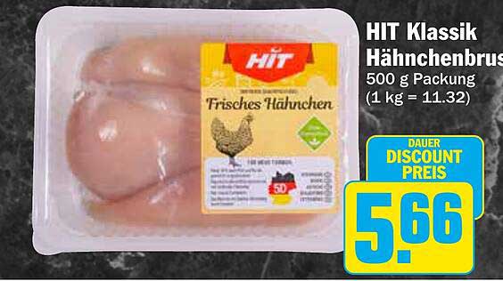 HIT Klassik Hähnchenbrust 500 g Packung (1 kg = 11.32)