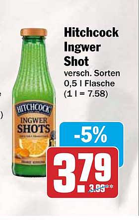 Hitchcock Ingwer Shot versch. Sorten 0,5 l Flasche (1 l = 7.58)