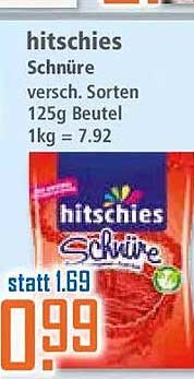 hitschies Schnüre versch. Sorten 125g Beutel 1kg = 7.92