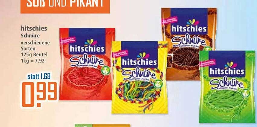hitschies Schnüre verschiedene Sorten 125g Beutel 1kg = 7.92