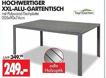 HOCHWERTIGER XXL-ALU-GARTENTISCH mit Polywood-Tischplatte 205x90x74cm