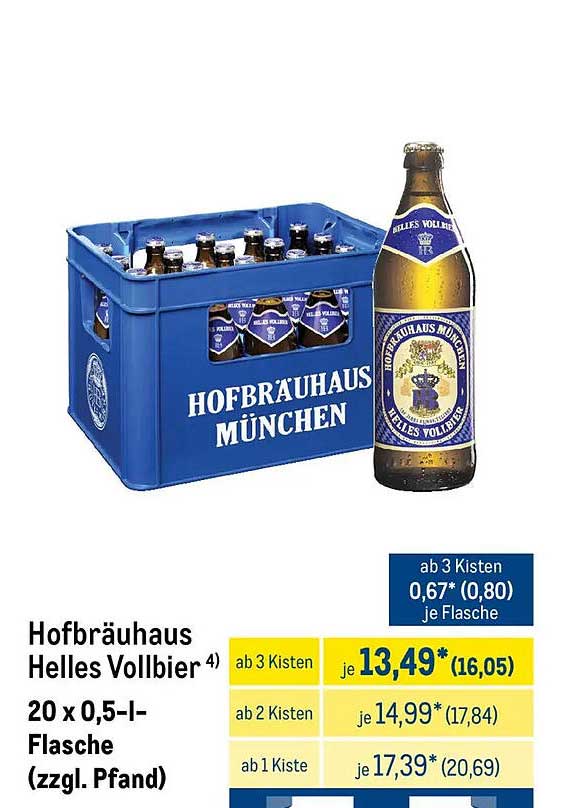 Hofbräuhaus Helles Vollbier 20 x 0,5-l-Flasche (zzgl. Pfand)