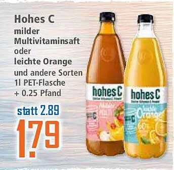 Hohes C milder Multivitaminsaft oder leichte Orange und andere Sorten 1l PET-Flasche + 0,25 Pfand