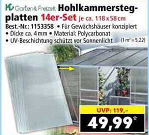 Hohlkammerstegplatten 14er-Set je ca. 118 x 58 cm