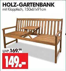 HOLZ-GARTENBANK mit Klapp­tisch, 150x61x91cm