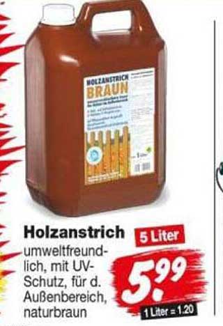 Holzanstrich umweltfreundlich, mit UV-Schutz, für den Außenbereich, naturbraun