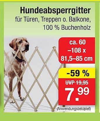 Hundeabsperrgitter für Türen, Treppen o. Balkone, 100 % Buchenholz