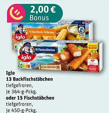 Iglo 13 Backfischstäbchen tiefgefroren, je 364-g-Packg. oder 15 Fischstäbchen tiefgefroren, je 450-g-Packg.